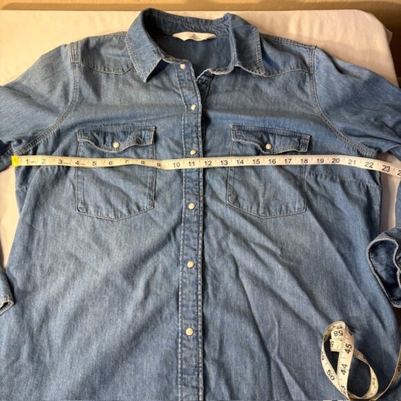 & Denim Western Shirt Dress with Pearl Snap Buttons and Pockets Size Large - Picture 2 of 8